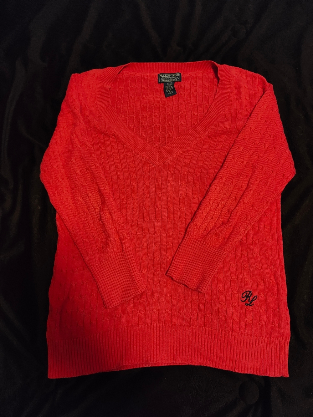 Ralph Lauren Red Cable-Knit V-Neck Sweater